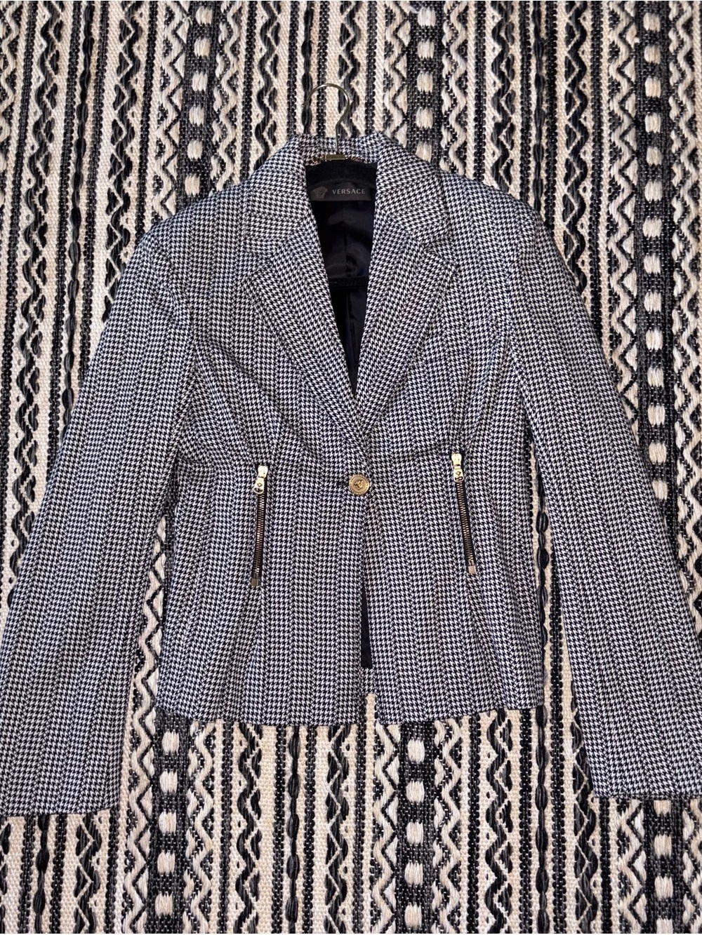 NWT Versace Pleated Pied De Poule Blazer (Houndstooth Blazer Size 40 IT)